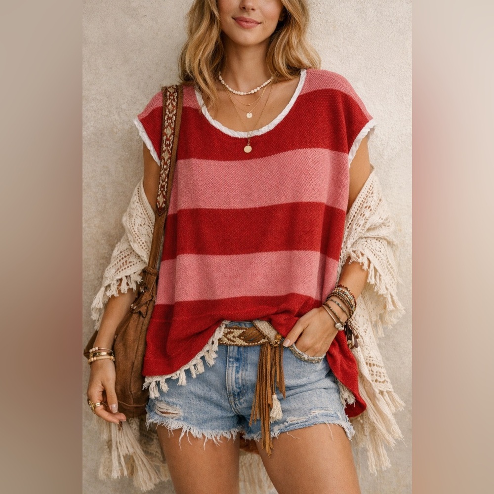 Free People Walcott Sweatshirt Pink Combo S/P NWOT retail $120 Boho